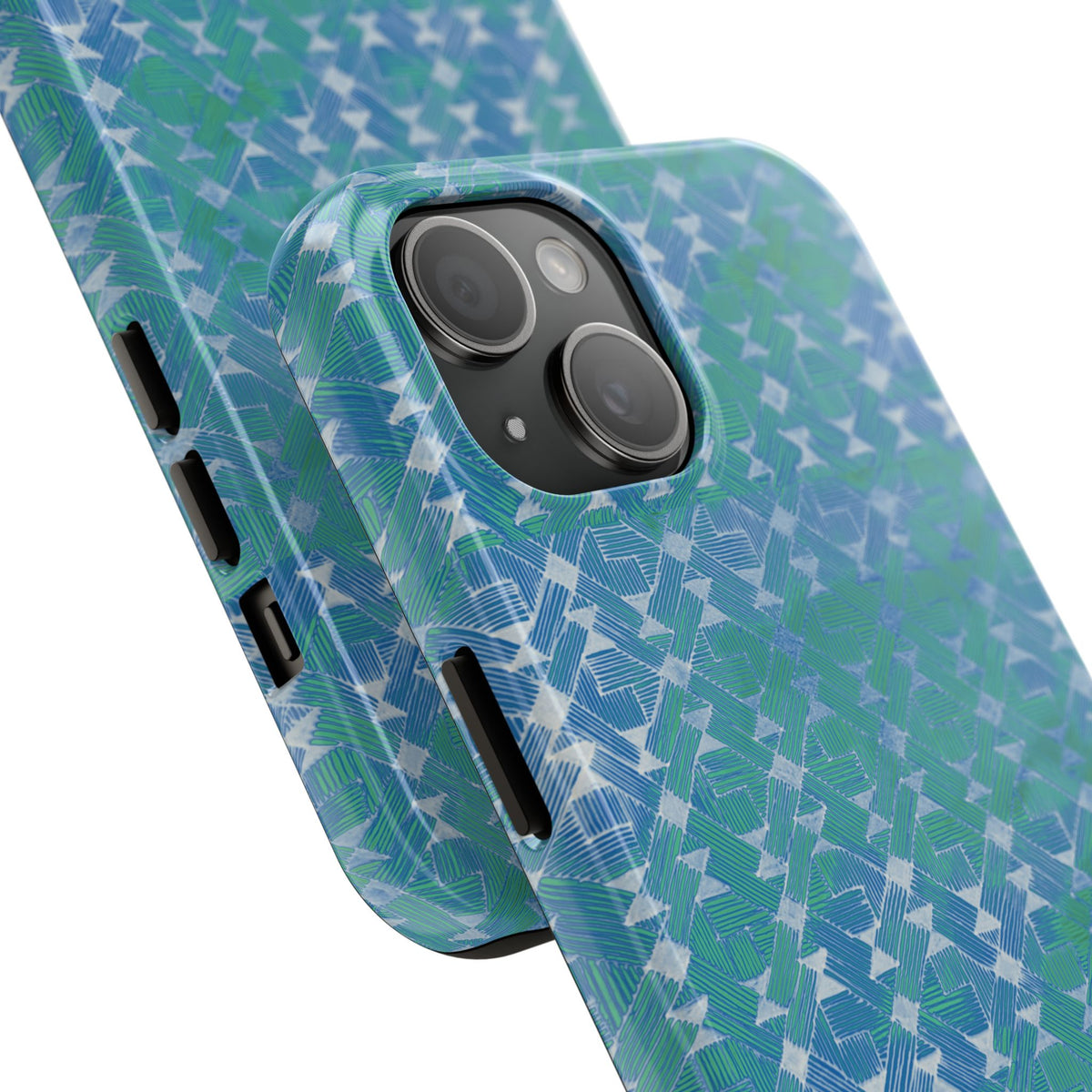 Tough Phone Case — Blue-Green Geometric Watercolor Pattern, shockproof iphone 17 pro case two-piece construction