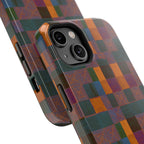 Impact-Resistant Phone Case — Retro Checkerboard Pattern, Fractyl wireless charging iphone 18 pro case featuring a colorful quilt-inspired print and protective button covers.