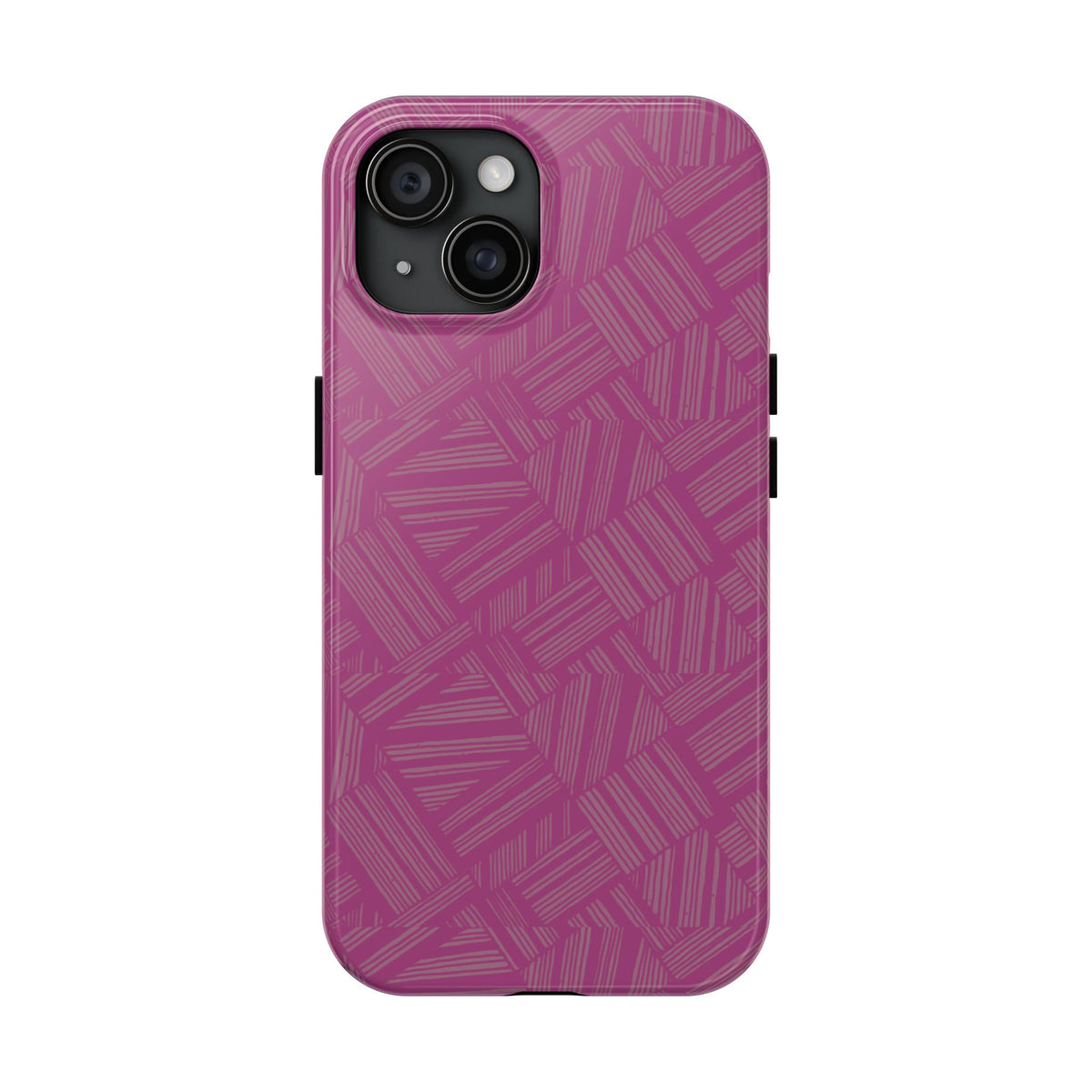 Magenta Geo Pattern Tough Phone Case — Protective Floral-Style Abstract Design, wireless charging iphone 18 pro case with large multi-camera opening.