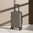 Houndstooth Carry-On Suitcase – Retro Red & Green Patterned Travel Luggage, hard shell carry on standing in sunlight with smooth spinner wheels