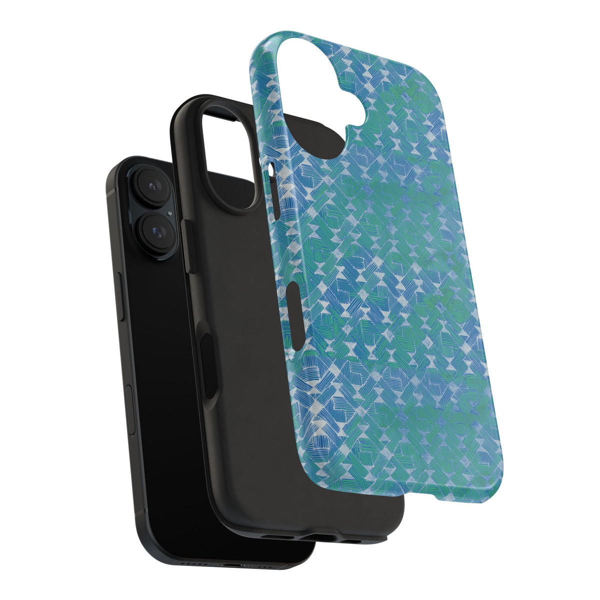 Tough Phone Case — Blue-Green Geometric Watercolor Pattern, shockproof iphone 17 pro case impact-resistant shell components