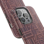 MagSafe Impact Resistant Phone Case - Geometric Brown Pattern, Dual-Layer Protection, camera protection for a multi-lens phone; impact resistant iphone 17 pro max case
