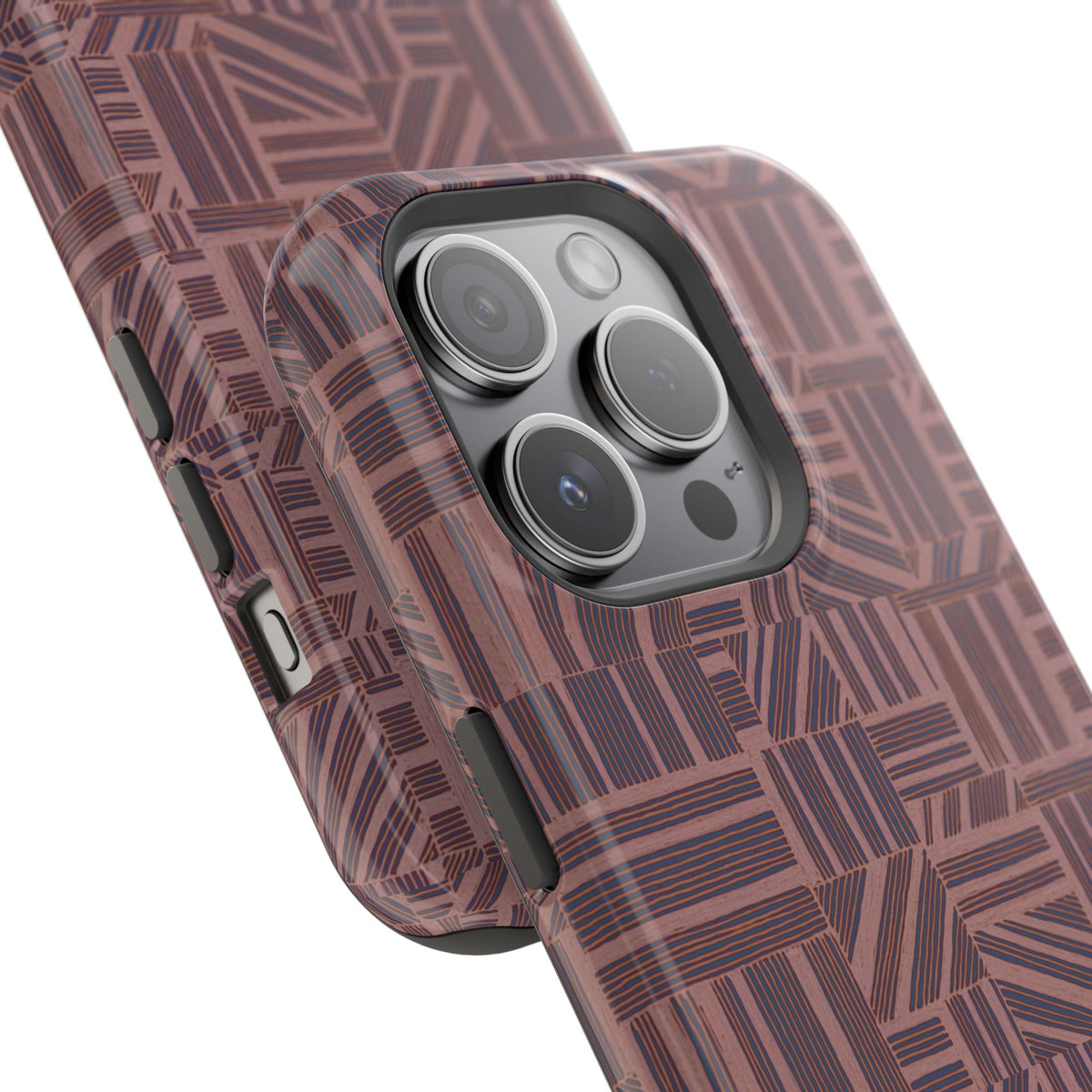 MagSafe Impact Resistant Phone Case - Geometric Brown Pattern, Dual-Layer Protection, camera protection for a multi-lens phone; impact resistant iphone 17 pro max case