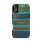 Green Geometric Stripe Phone Case — Impact-Resistant, wireless charging iphone 16 pro max case displayed on a slim single-camera phone.