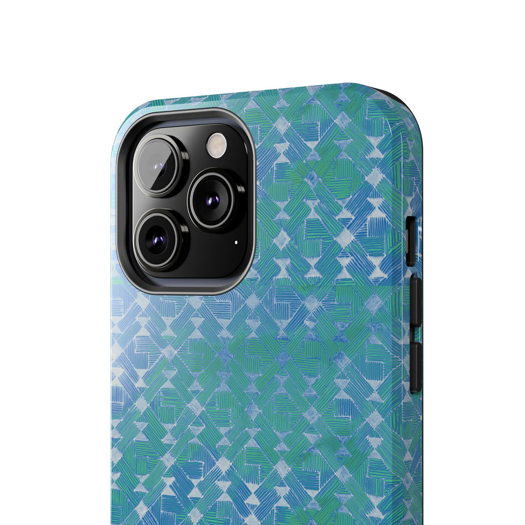 Tough Phone Case — Blue-Green Geometric Watercolor Pattern, shockproof iphone 17 pro case camera module opening