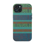 Green Geometric Stripe Phone Case — Impact-Resistant, wireless charging iphone 16 pro max case product image with raised camera opening.