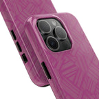 Magenta Geo Pattern Tough Phone Case — Protective Floral-Style Abstract Design, wireless charging iphone 18 pro case with reinforced camera opening.