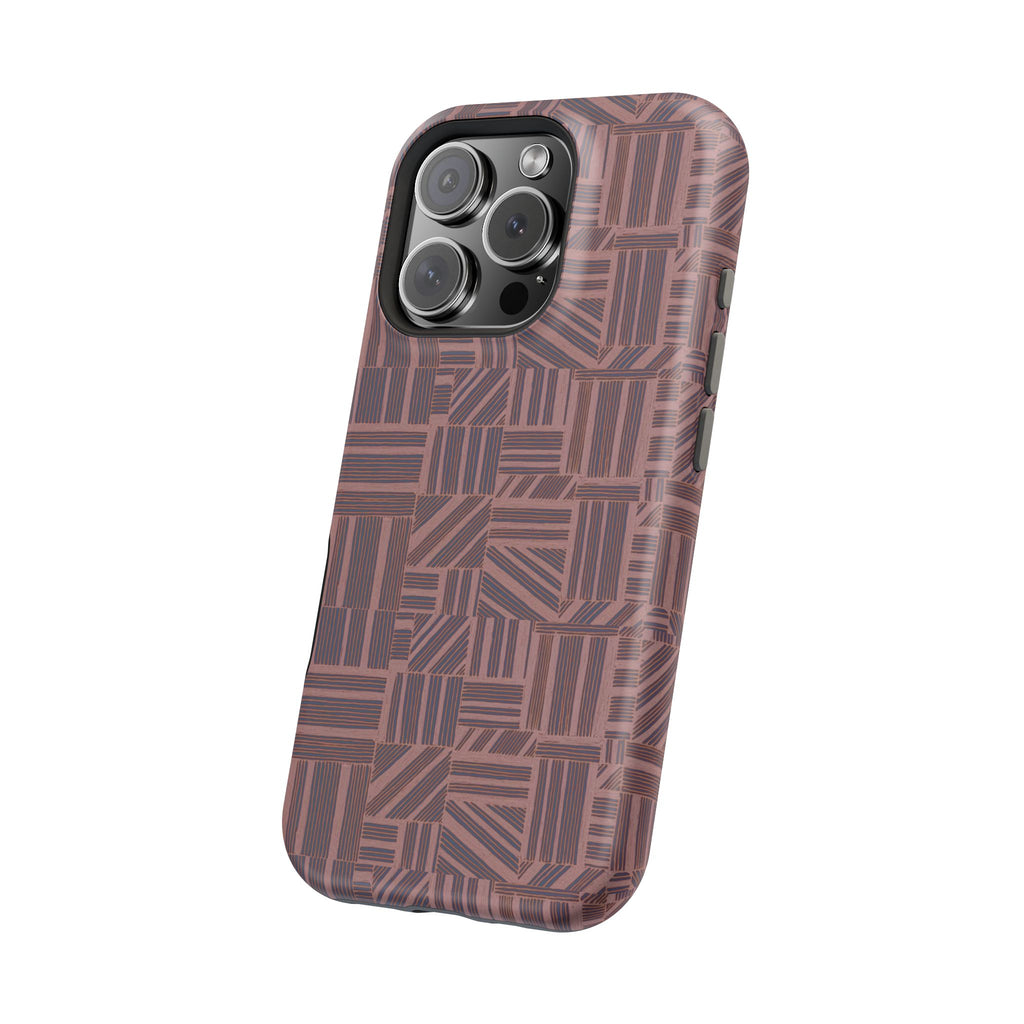 Impact Resistant Iphone 17 Pro Max Case - MagSafe Dual-Layer Geometric Brown Design