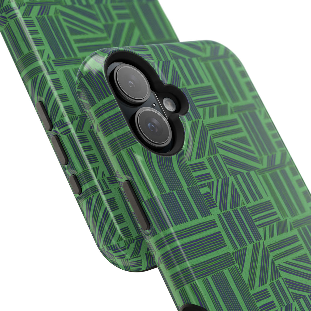 Green Dual Layer iPhone 17 Pro Phone Case, Geometric MagSafe 2-Layer Impact Protection
