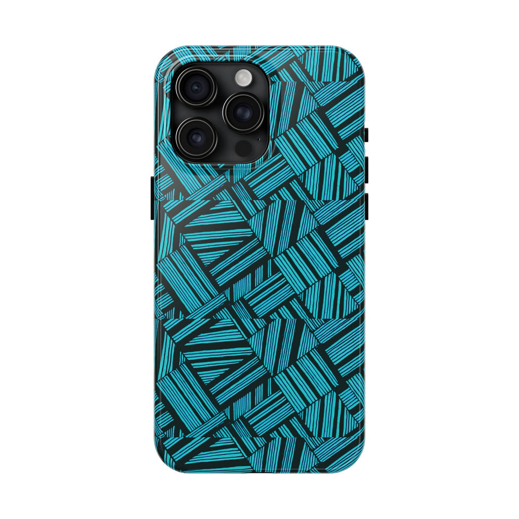 Teal Geometric Tough Phone Case — Durable Protective Phone Case with Modern Stripe Pattern, durable shockproof iphone 18 pro max case with raised camera protection