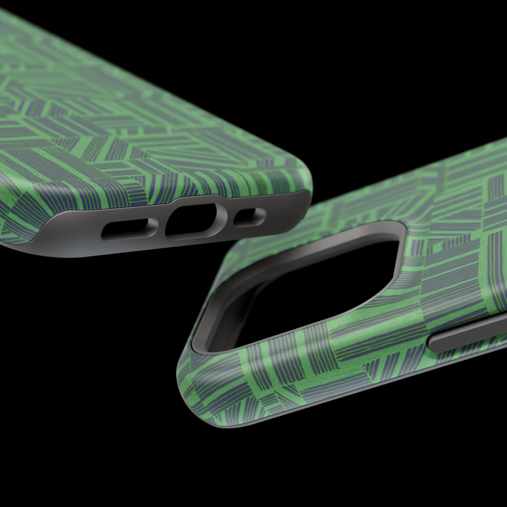Green Dual Layer iPhone 17 Pro Phone Case, Geometric MagSafe 2-Layer Impact Protection