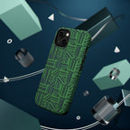 Green Magnetic Phone Case — 2-Layer Geometric MagSafe-Compatible Impact-Resistant Cover, green magnetic phone case- price match with CASETiFY and Casely, magnetic case layers shown beside a smartphone.