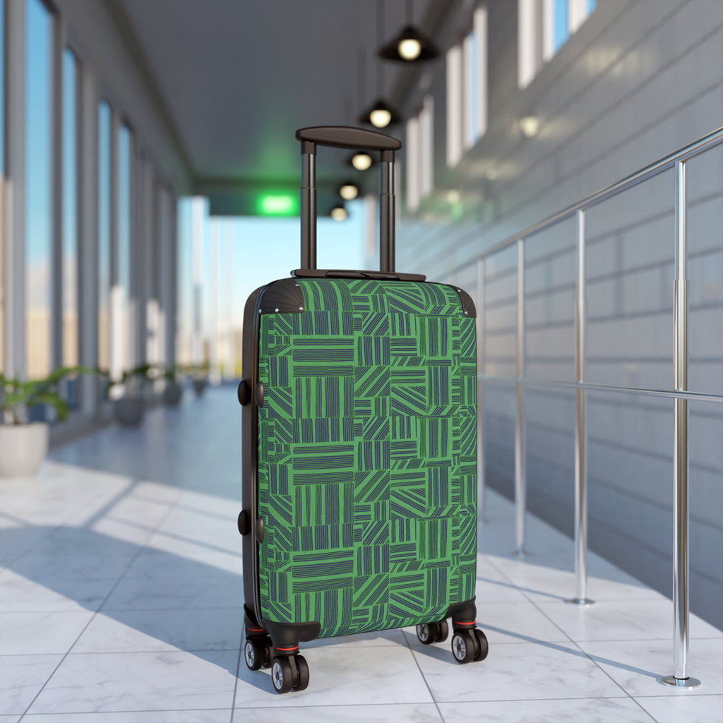 Green Geometric Hard Shell Carry On Suitcase – 360° Spinner Wheels & Built-In Lock