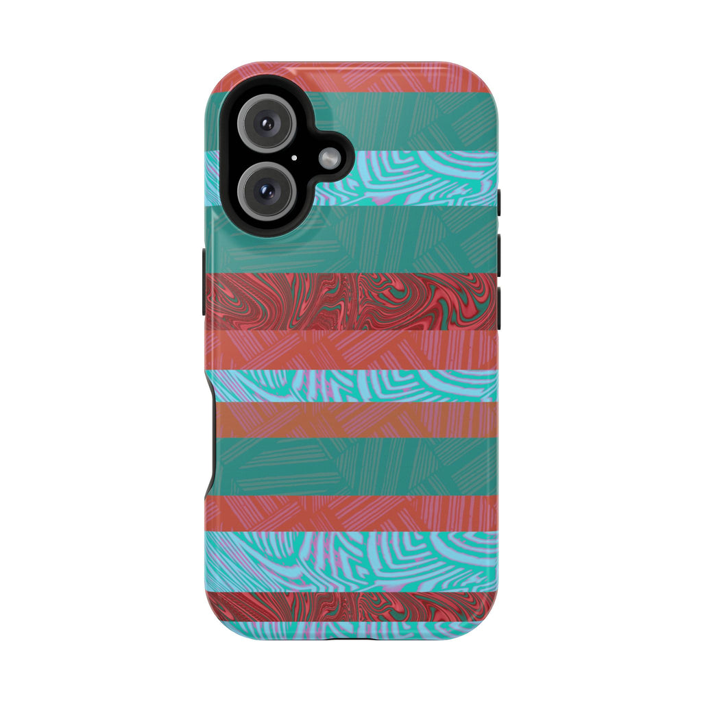 Striped Teal & Coral Magnetic Impact Phone Case side button detail, Fractyl magsafe compatible iphone 18 pro max case