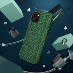 Green Magnetic Phone Case — 2-Layer Geometric MagSafe-Compatible Impact-Resistant Cover, green magnetic phone case- price match with CASETiFY and Casely, exploded phone case with magnetic charging ring.