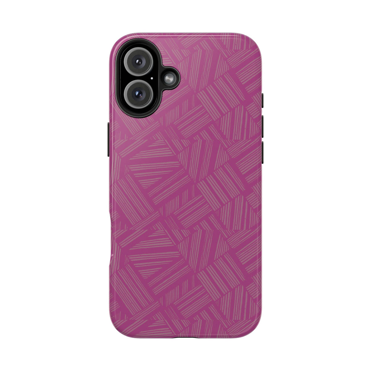 Magenta Geo Pattern Tough Phone Case — Protective Floral-Style Abstract Design, wireless charging iphone 18 pro case shown from the rear.