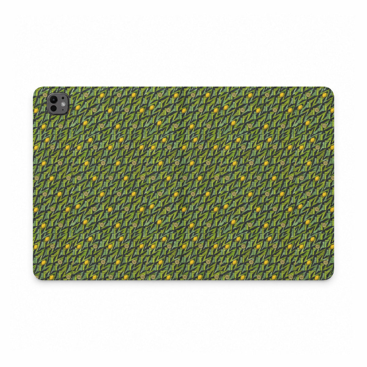 Green Botanical Pattern Tablet Folio Case, a vegan leather tablet case with vivid moss-green leaf pattern and precise camera opening