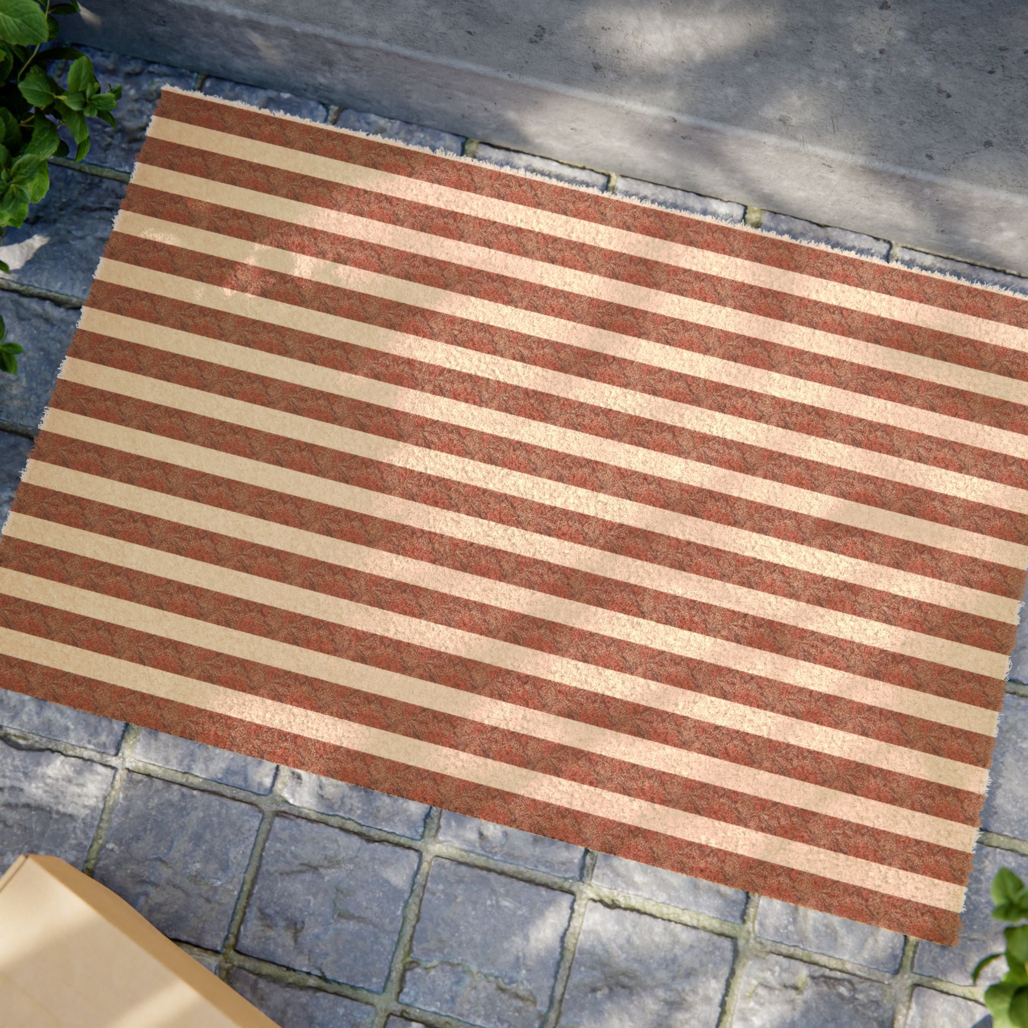 Striped Coir Doormat — Rustic Red & Natural Welcome Mat