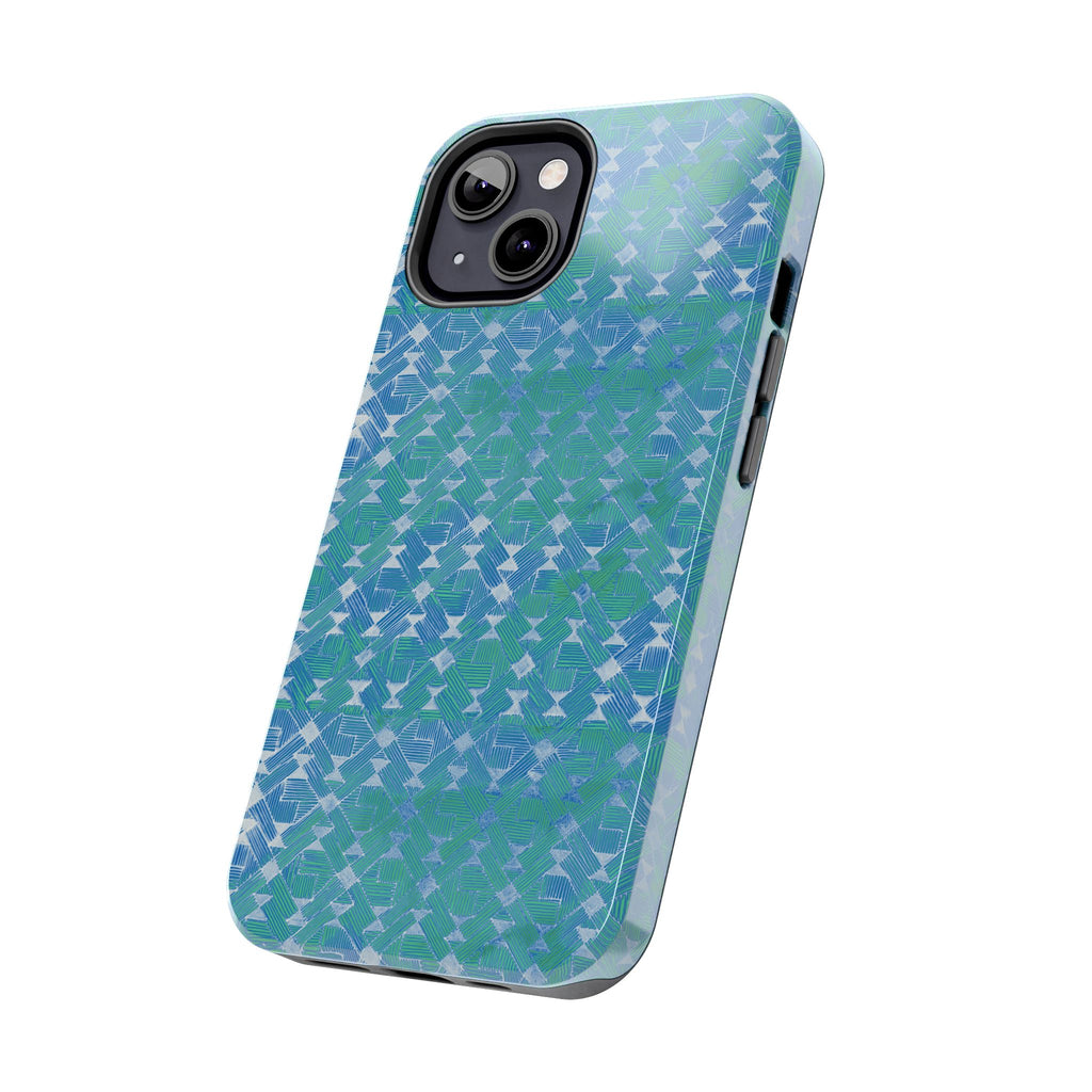 Tough Phone Case — Blue-Green Geometric Watercolor Pattern, shockproof iphone 17 pro case triple-lens camera detail