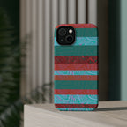 Striped Teal & Coral Magnetic Impact Phone Case close-up of textured color bands, Fractyl magsafe compatible iphone 18 pro max case
