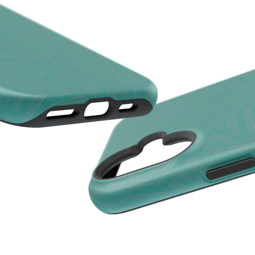 Magnetic Impact-Resistant Phone Case — Teal Geometric Protective Cover, magnetic iphone 18 pro case close-up dual-camera model