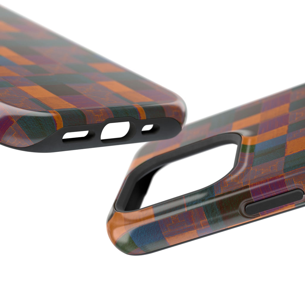 Impact-Resistant Phone Case — Retro Checkerboard Pattern, Fractyl wireless charging iphone 18 pro case shown with a slim fit, rounded corners, and vivid patchwork artwork.