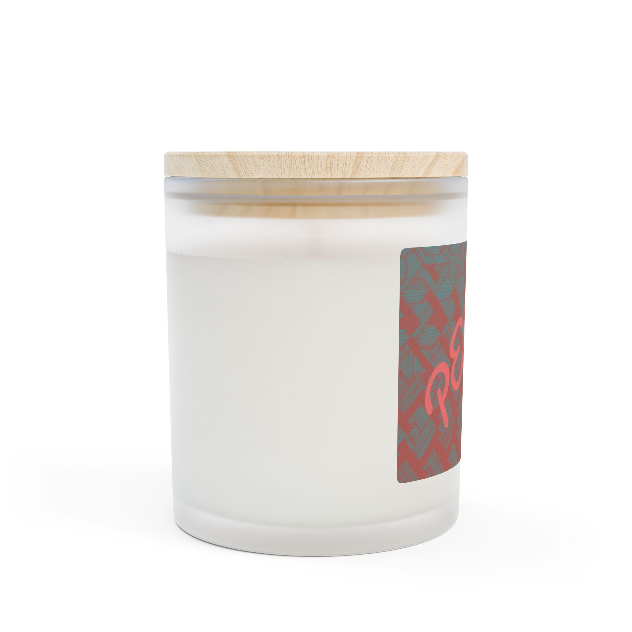 Frosted Glass Candle — Rustic Red Herringbone Scented Candle, 11oz