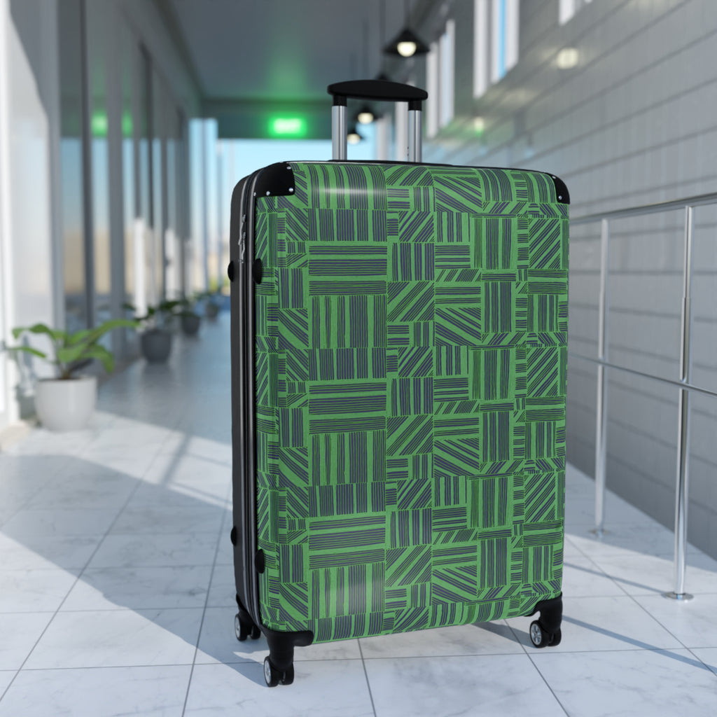 Green Geometric Hard Shell Carry On Suitcase – 360° Spinner Wheels & Built-In Lock