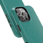 Magnetic Impact-Resistant Phone Case — Teal Geometric Protective Cover, magnetic iphone 18 pro case protective exploded view
