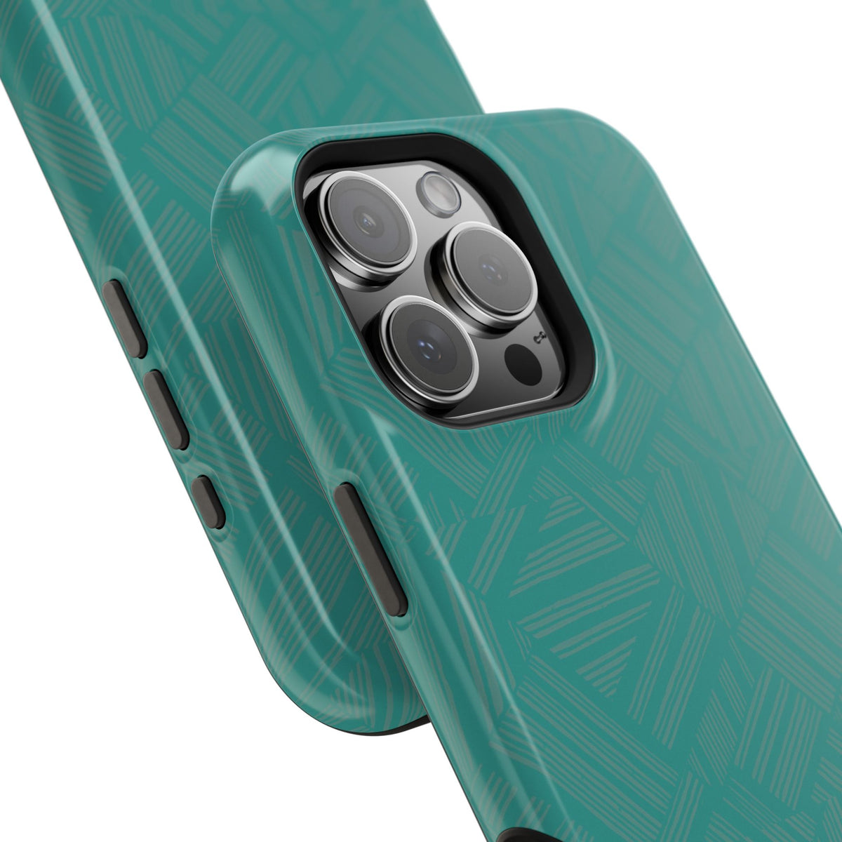 Magnetic Impact-Resistant Phone Case — Teal Geometric Protective Cover, magnetic iphone 18 pro case protective exploded view