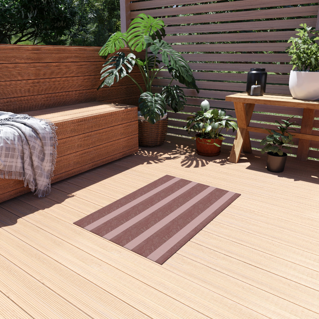 Striped Outdoor Rug — Durable Patio Mat in Rose & Slate
