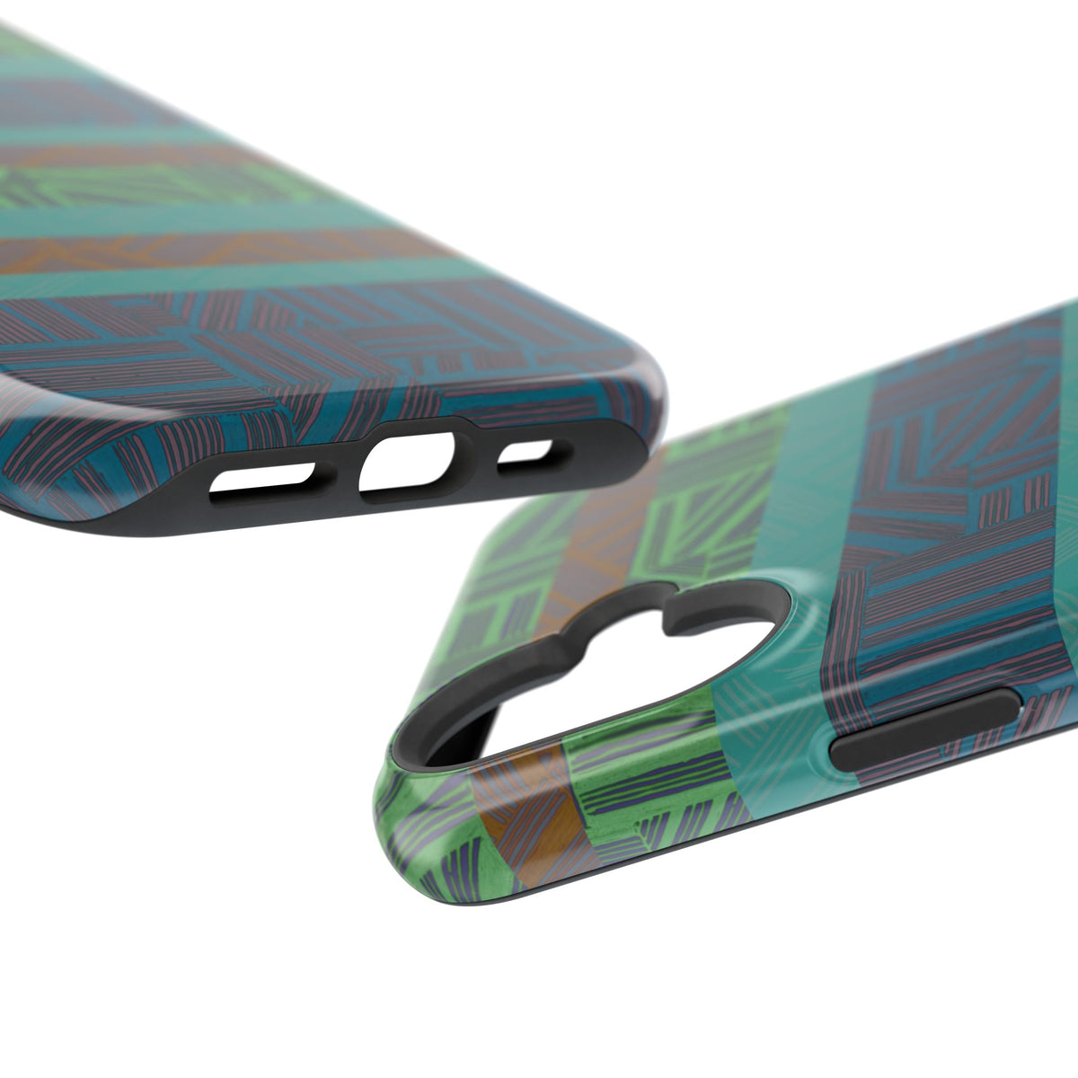Geometric Green Wireless Charging iPhone 16 Pro Max Case - Impact-Resistant Dual-Layer