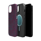 Slim Protective Phone Case With MagSafe, Dual-Layer Impact Protection, Plum Geometric Design, fitted phone case showing slim full-body coverage; slim protective iphone 16 promax  case.