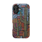 Magnetic Impact-Resistant Phone Case — Geometric Cactus Pattern shown on a phone, featuring a durable impact resistant iphone 17 pro case with vibrant multicolor cactus artwork.