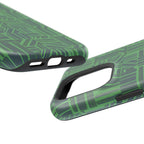 Green Dual Layer iPhone 17 Pro Phone Case, Geometric MagSafe 2-Layer Impact Protection