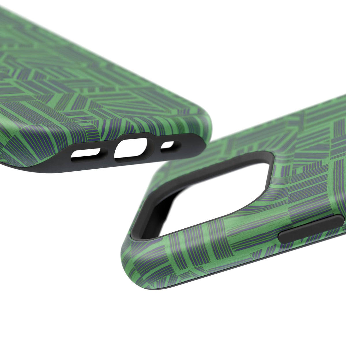 Green Dual Layer iPhone 17 Pro Phone Case, Geometric MagSafe 2-Layer Impact Protection