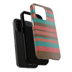 Striped Tribal Tough Phone Case — Retro Teal & Coral Protective Cover with close-up camera protection and textured finish on a fractyl shockproof iphone 17 pro case