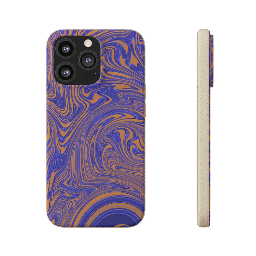 Biodegradable Marble Swirl Phone Case — Purple & Orange Eco-Friendly Protective Cover, detailed rear camera view; protective biodegradable case _CASETiFY5 alternative.
