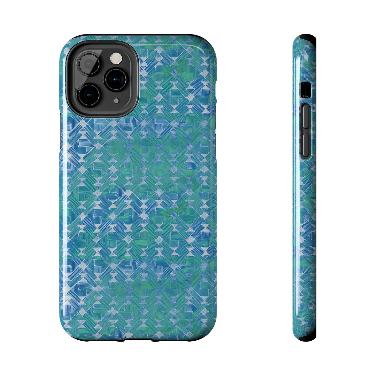 Tough Phone Case — Blue-Green Geometric Watercolor Pattern, shockproof iphone 17 pro case protective side profile