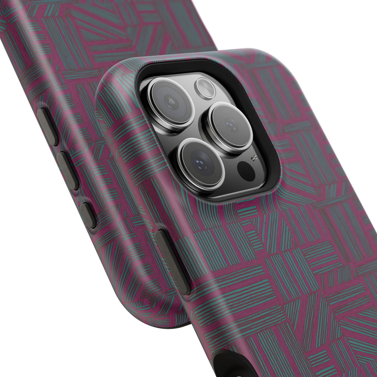 Slim Protective iPhone 16 ProMax Case With MagSafe, Dual-Layer Plum Geometric Design