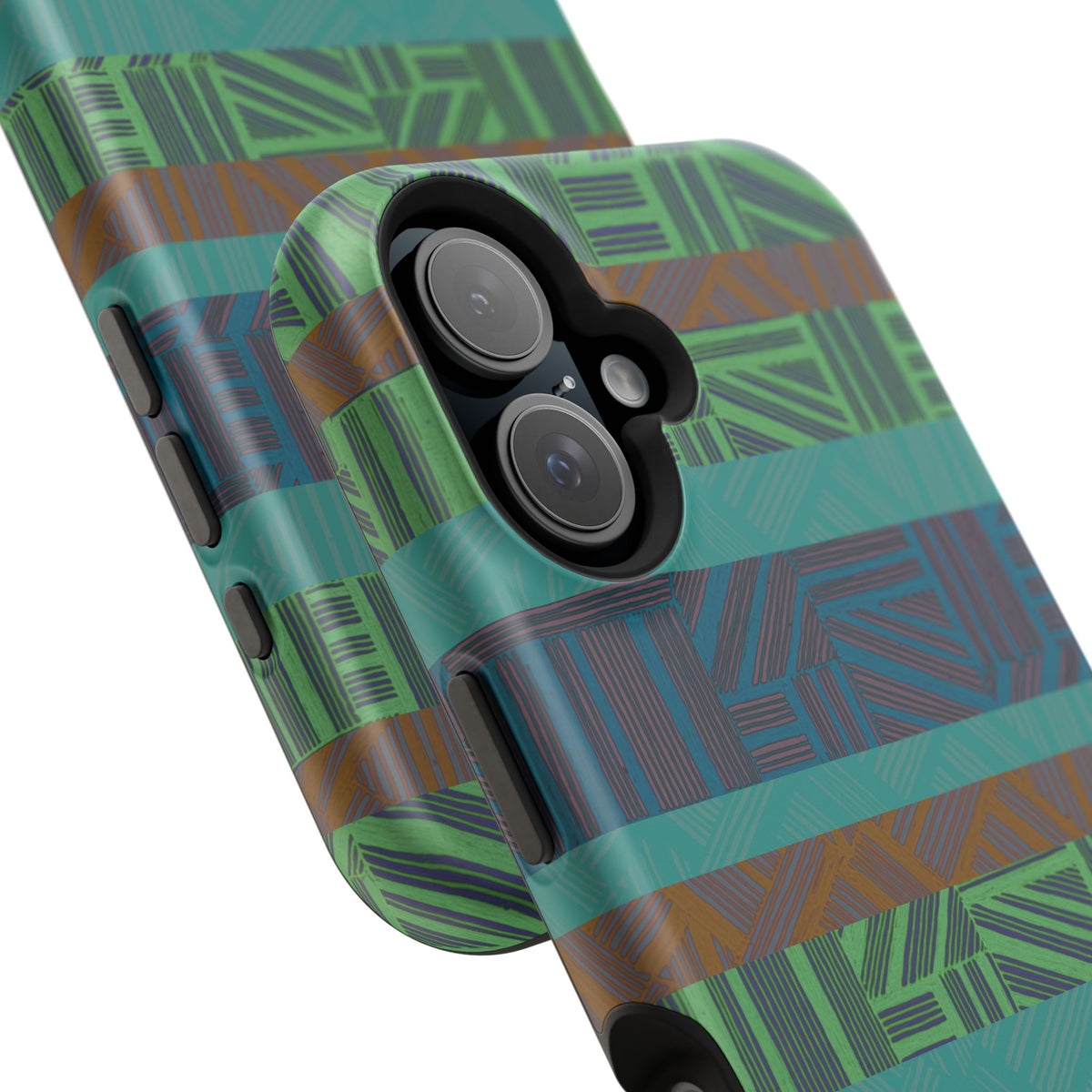 Geometric Green Wireless Charging iPhone 16 Pro Max Case - Impact-Resistant Dual-Layer