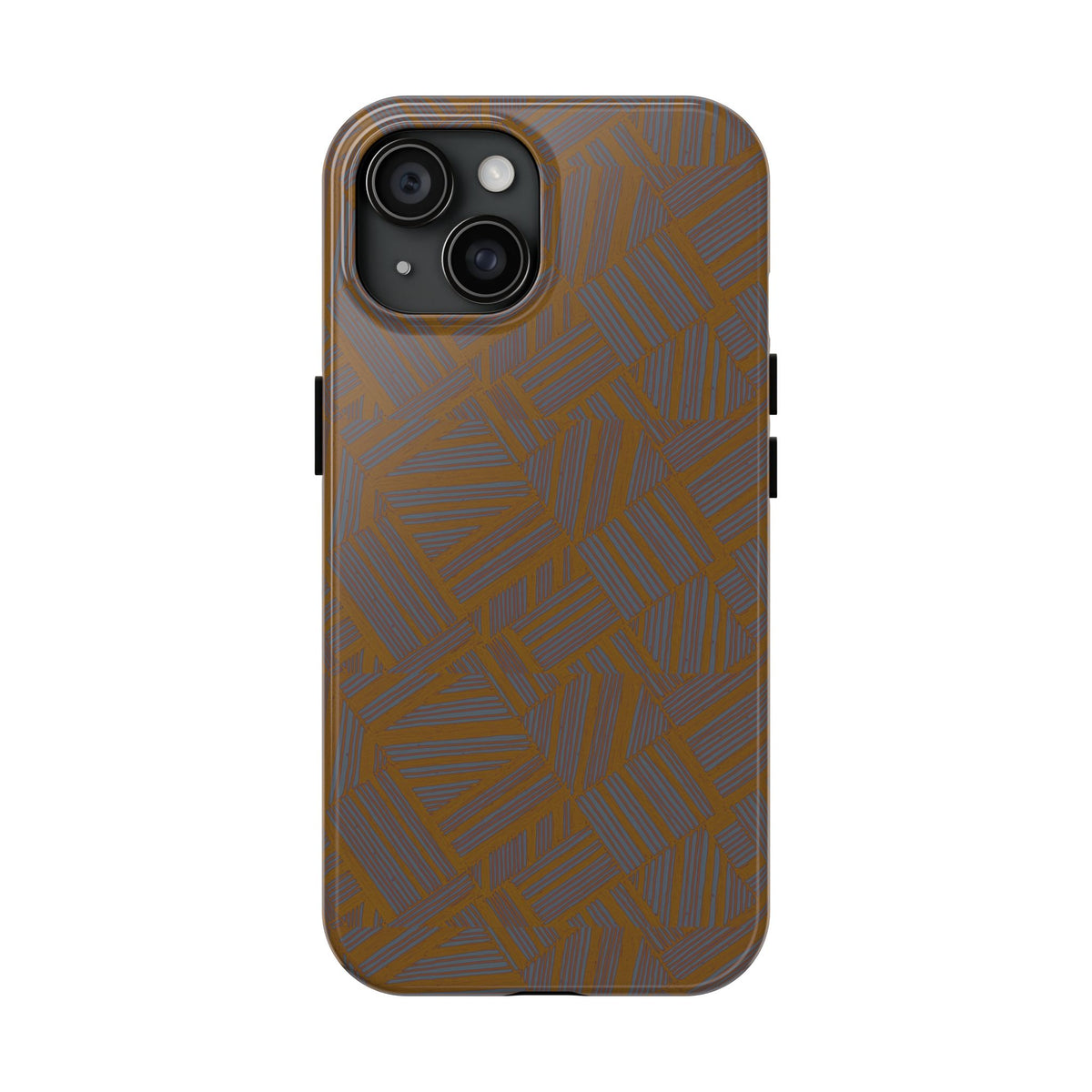 Tough Phone Case — Geometric Maze Brown Protective Cover, wireless charging iphone 18 pro max case shown in a slim protective profile.