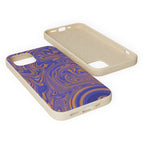 Biodegradable Marble Swirl Phone Case — Purple & Orange Eco-Friendly Protective Cover, three-quarter rear angle; protective biodegradable case _CASETiFY5 alternative.