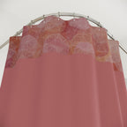 Close-up of the Blush Rose Geometric Shower Curtain, showcasing the intricate geometric bokeh textures against a muted terracotta band. A chic choice for quick-drying shower curtains.