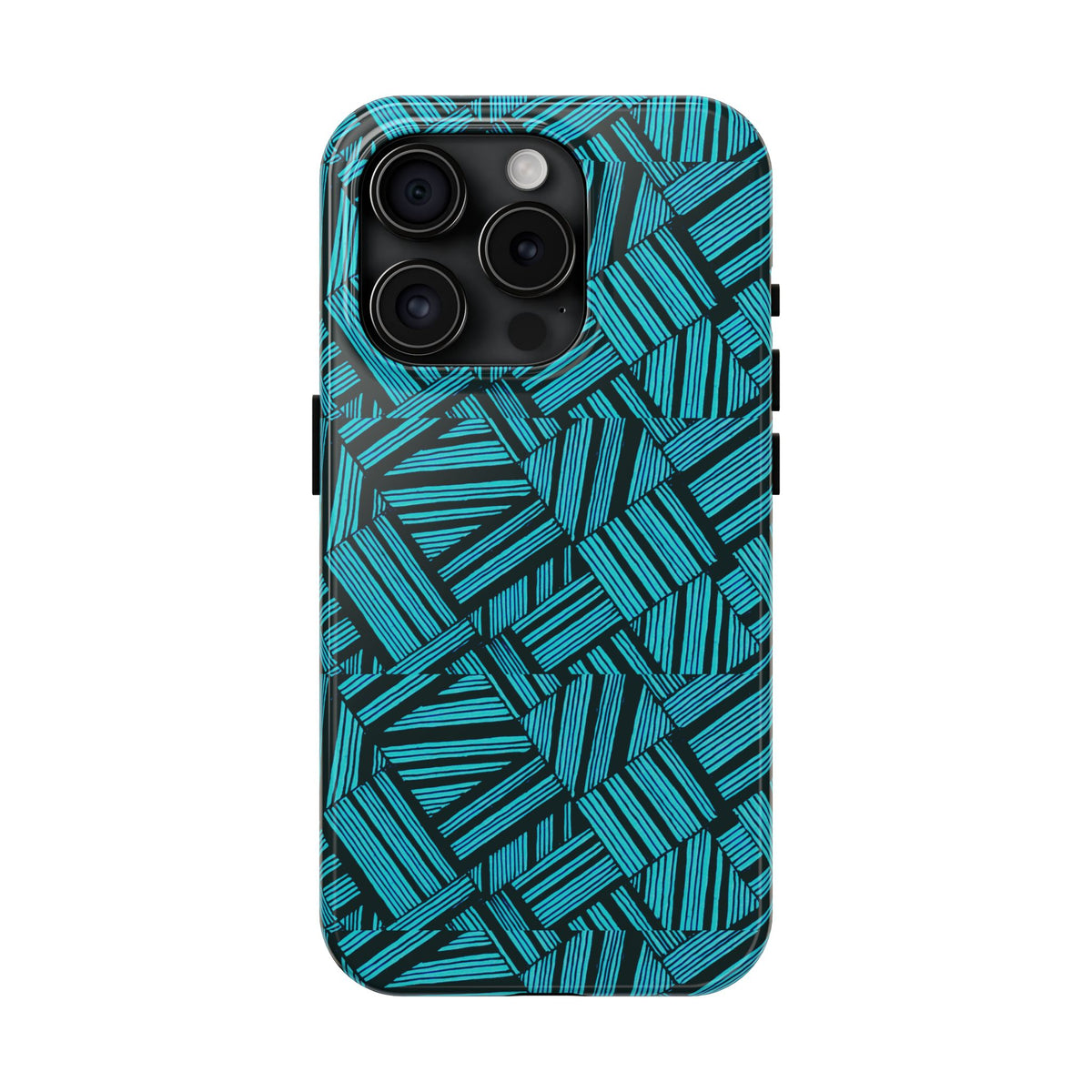Teal Geometric Tough Phone Case — Durable Protective Phone Case with Modern Stripe Pattern, teal geometric shockproof iphone 18 pro max case with triple-camera cutout