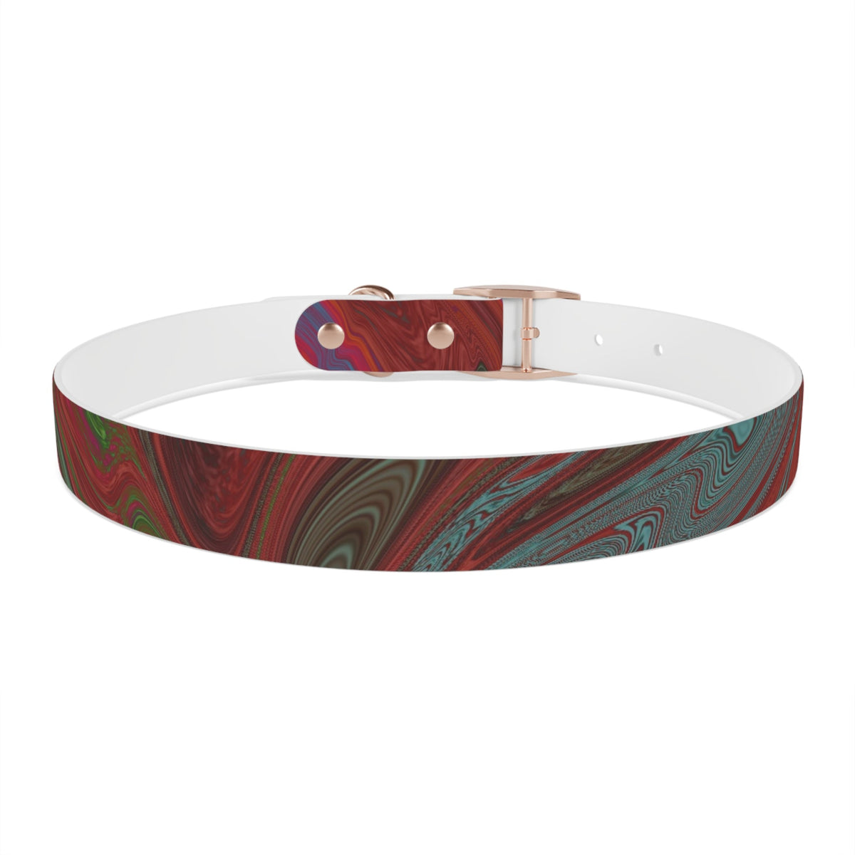 Sleek black buckle showcased on the Marbled Swirl Dog Collar — Red & Teal Abstract Pet Collar, emphasizing its trendy hypoallergenic dog collar design.