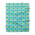 Coastal Teal Check Sherpa Fleece Blanket — Cozy Lightweight Throw showcasing a velvety plush texture, perfect for warming up during chilly mornings or serene evenings.