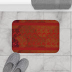 Red Abstract Stripes Bath Mat — Warm Textured Bathroom Rug