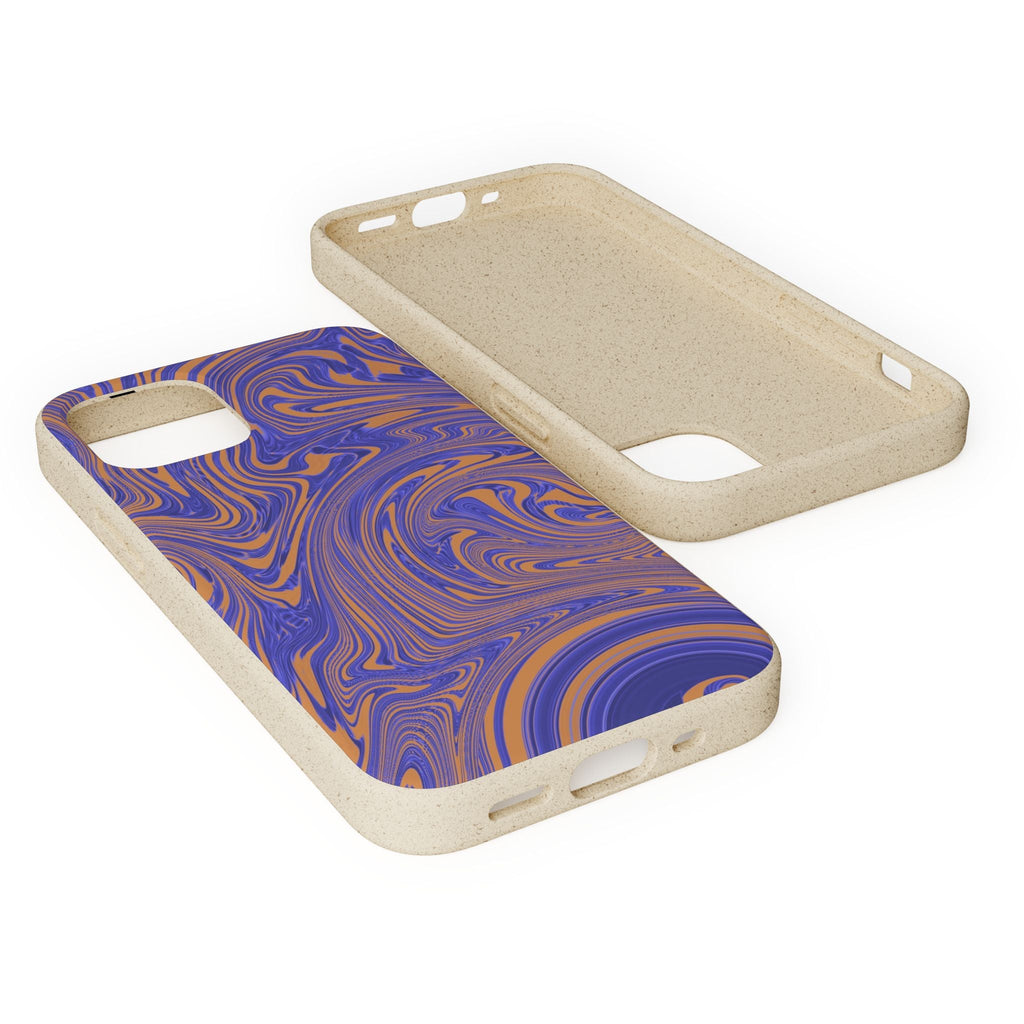 Biodegradable Marble Swirl Phone Case — Purple & Orange Eco-Friendly Protective Cover, rear view highlighting the marbled artwork; protective biodegradable case _CASETiFY5 alternative.