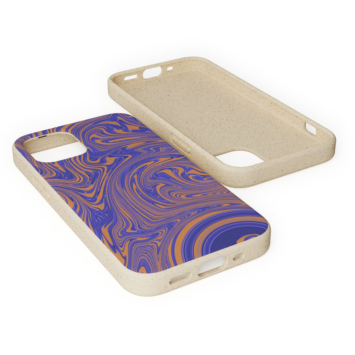 Biodegradable Marble Swirl Phone Case — Purple & Orange Eco-Friendly Protective Cover, rear view highlighting the marbled artwork; protective biodegradable case _CASETiFY5 alternative.